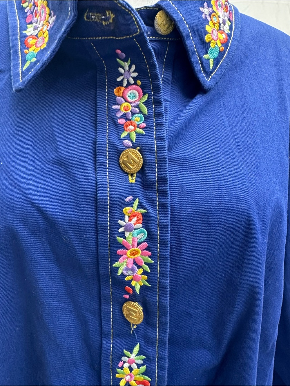 Bob Mackie Wearable Art Royal Blue Embroidered Button Tunic 2X - Picture 3 of 7